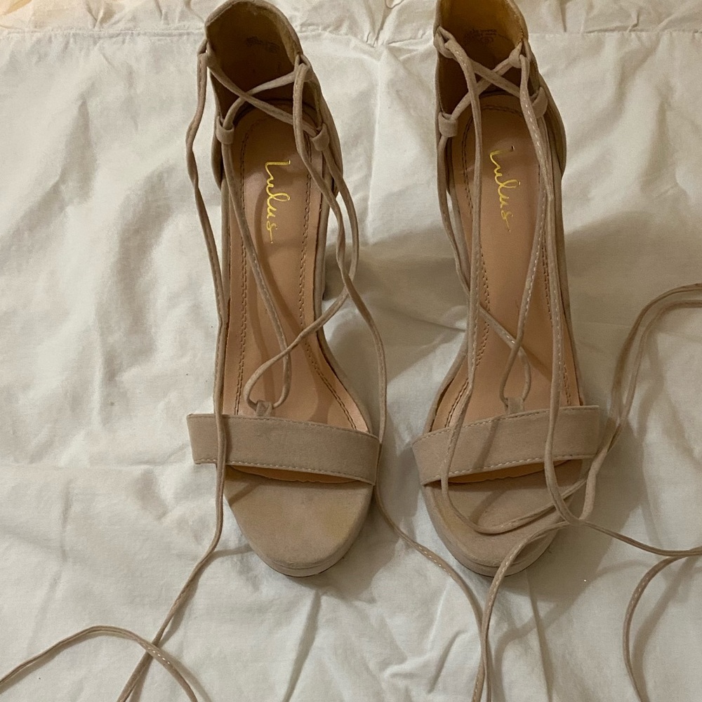 Tan tie heels size 8